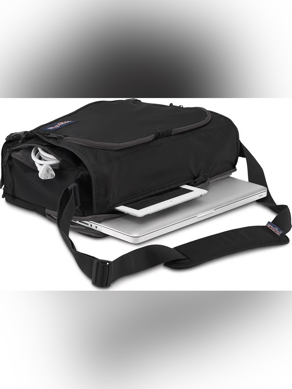 Jansport Black Laptop Messenger Bag with Padded Shoulder Strap - Picture 2 of 4